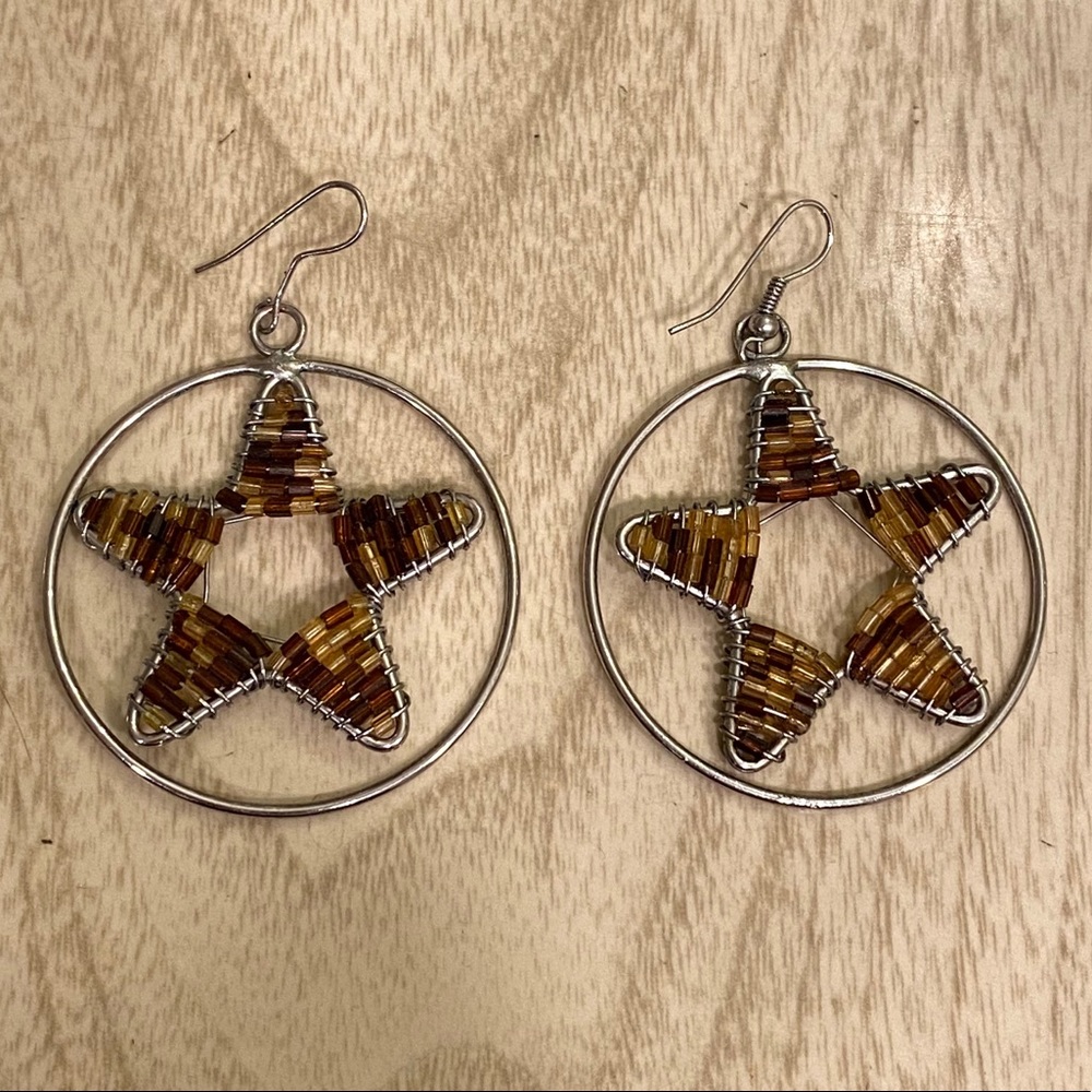 Beaded Silver Star Hoop Earrings